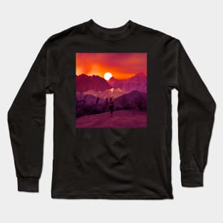 A girl stands on a hill and looks at the Beautiful sky Long Sleeve T-Shirt